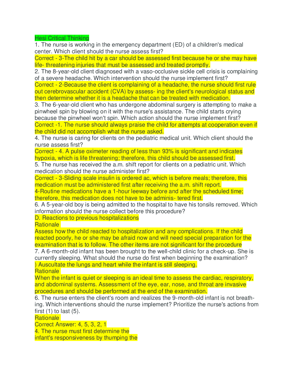 Preview image of Hesi Critical Thinking document